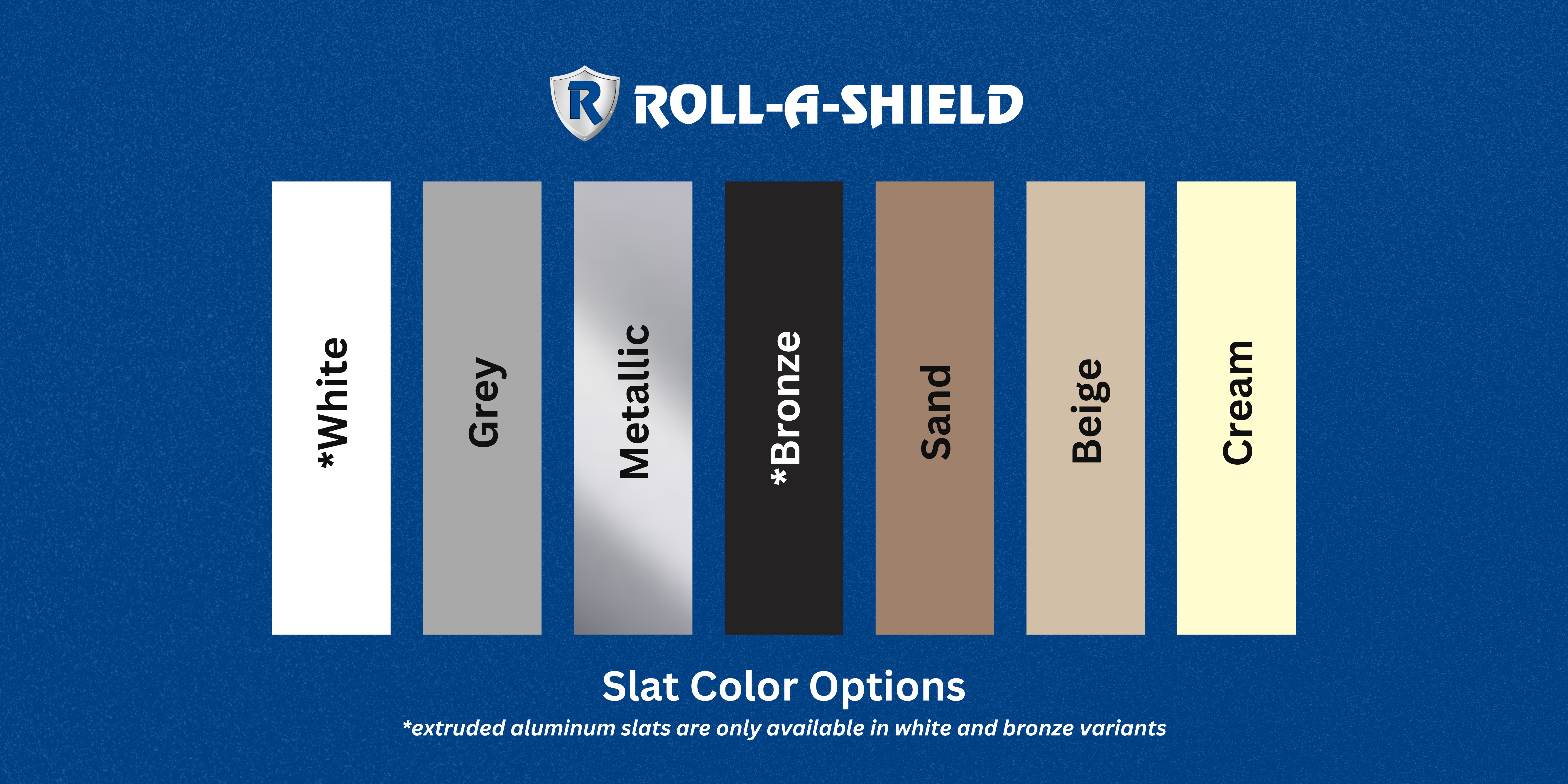 An image showing color options for extruded aluminum slats for rolling shutters