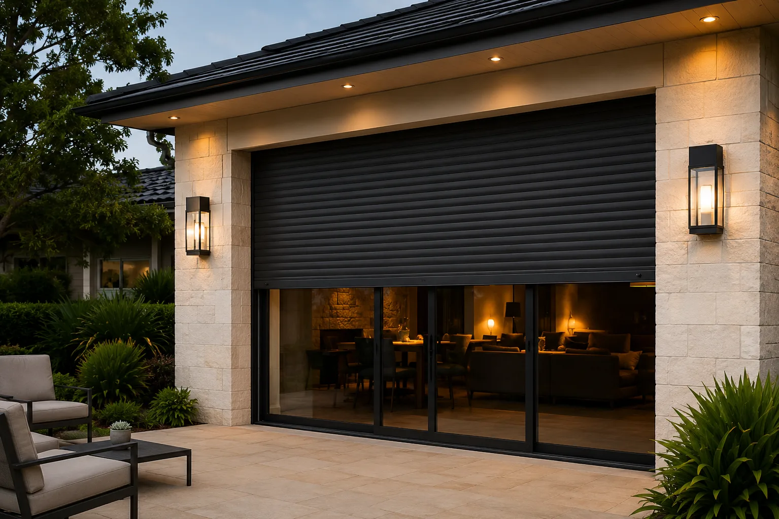 63 mm HD Solid rolling shutters on the large windows of a luxury property