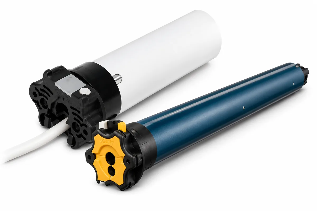 Two tubular rolling shutter motors