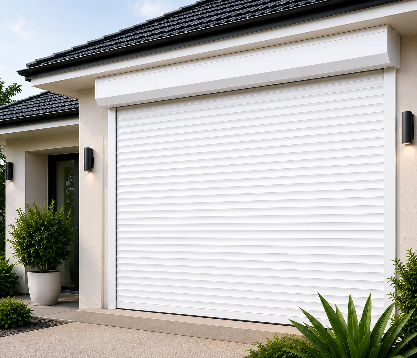55 mm insulated rolling shutters installed over a large residential opening