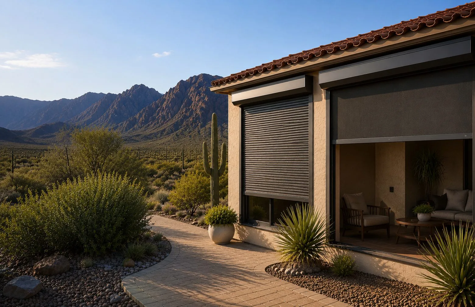 Rolling shutter and rolling screen installed side by side on a Phoenix home