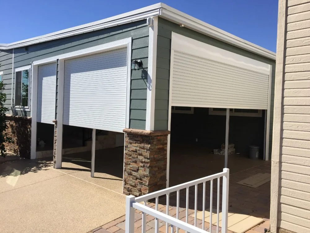 Rolling shutters securing a Valley vacation home
