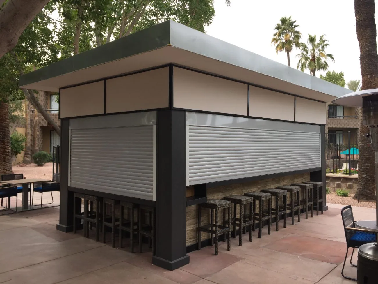 Commercial rolling shutters securing a business