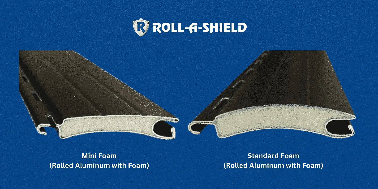 An image showing Roll-A-Shield mini foam extruded aluminum slats and standard foam extruded aluminum slats